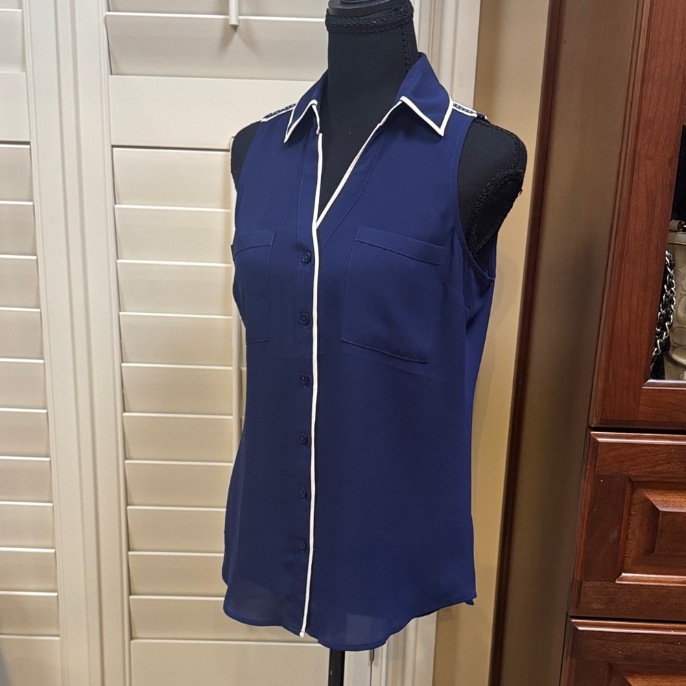 Express Portofino Navy Blouse with White Piping